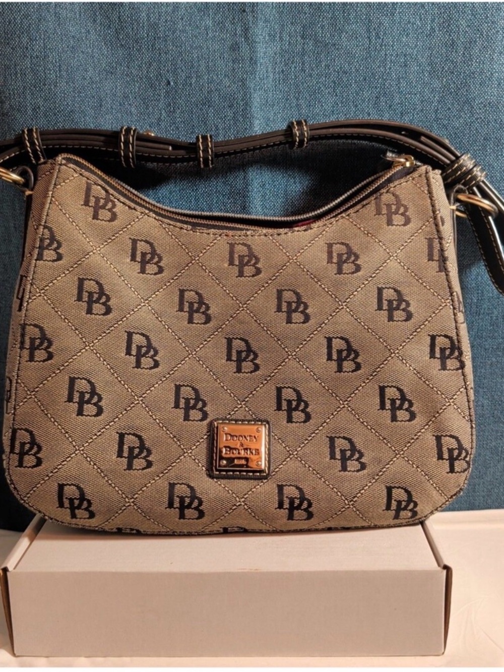 Dooney & Bourke Brown Logo Quilted Shoulder Bag